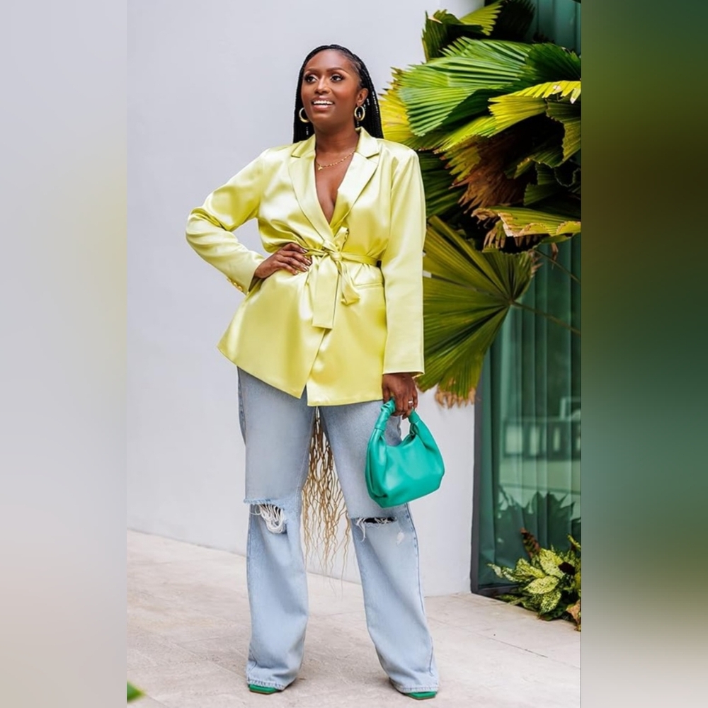The Drop Women's Pale Green Belted Satin Blazer by @tenickab SZ Large